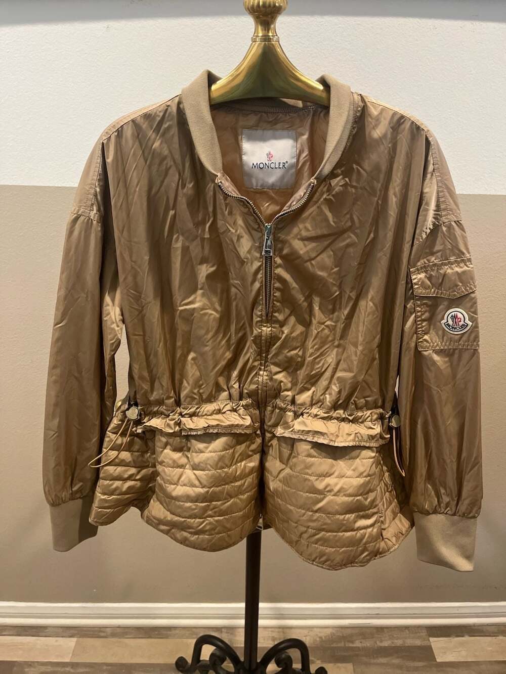Moncler Tan Lightweight Quilted Bomber Jacket
